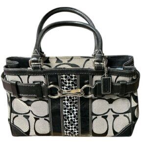 Coach Hampton Signature Black and Grey Shoulder Bag with Wallet